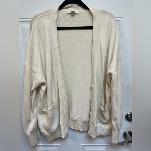 Nordstrom Cardigan - Cashmere/ Cotton Button Down Cardigan Beige XL Cabin Core - Picture 9 of 11